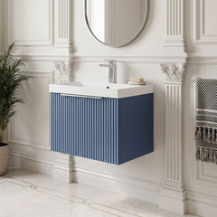 [BFFF391D] Tixall 1 Drawer Wall Hung Vanity Basin Unit with 1 Tap Hole Thin-Edge Ceramic Basin, Choice of Size and Colour