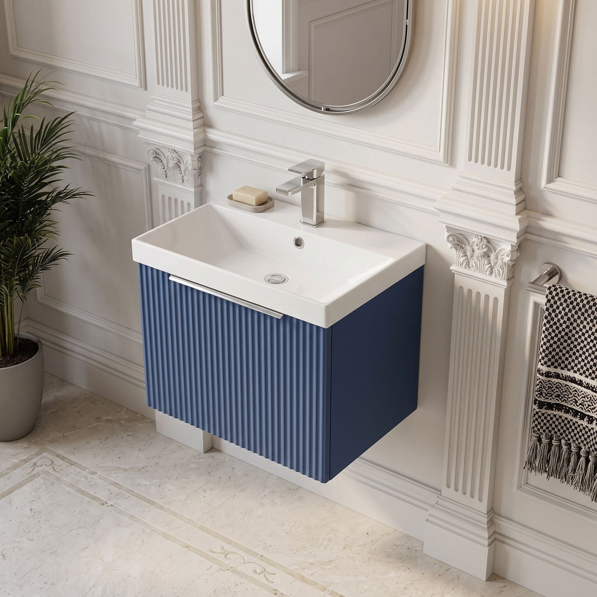 [BFFF391D] Tixall 1 Drawer Wall Hung Vanity Basin Unit with 1 Tap Hole Thin-Edge Ceramic Basin, Choice of Size and Colour