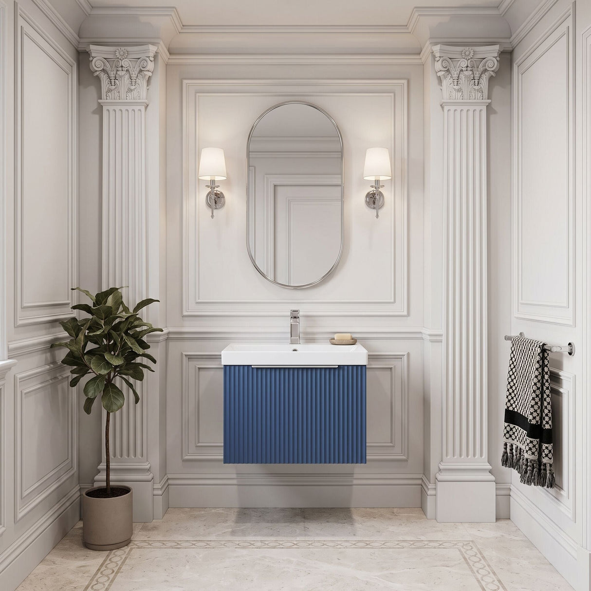 [BFFF391D] Tixall 1 Drawer Wall Hung Vanity Basin Unit with 1 Tap Hole Thin-Edge Ceramic Basin, Choice of Size and Colour