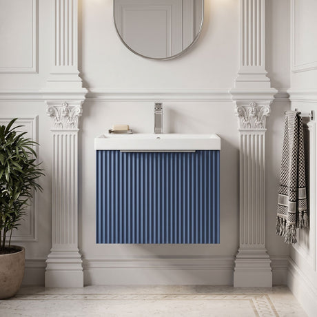 [BFFF391D] Tixall 1 Drawer Wall Hung Vanity Basin Unit with 1 Tap Hole Thin-Edge Ceramic Basin, Choice of Size and Colour - Silo