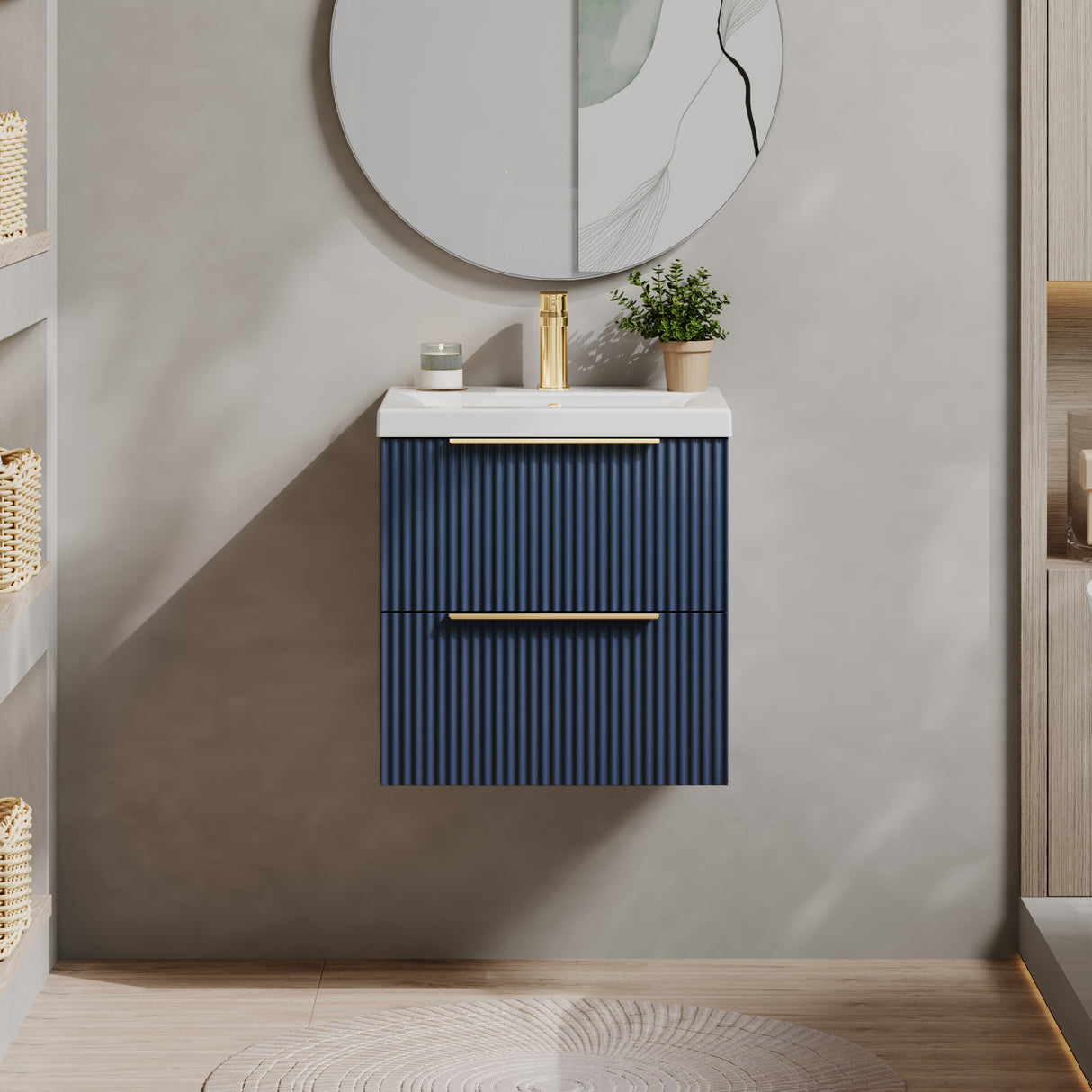 Fluted Front Wall Hung Vanity Basin Unit with Choice of Size, Colour and Handle Options