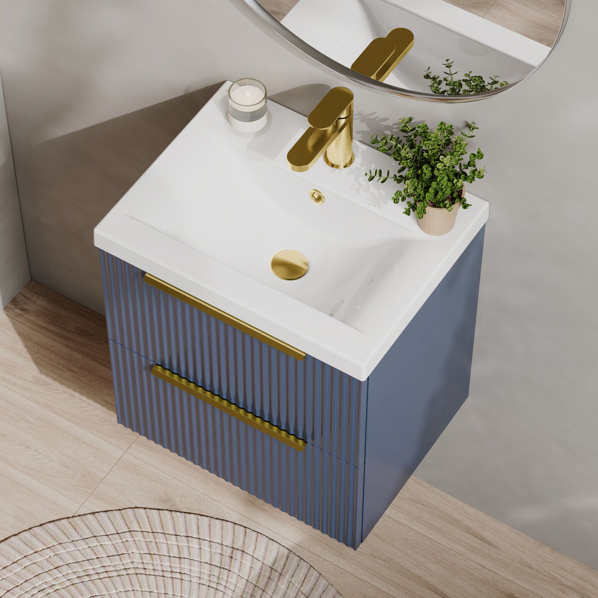 Fluted Front Wall Hung Vanity Basin Unit with Choice of Size, Colour and Handle Options