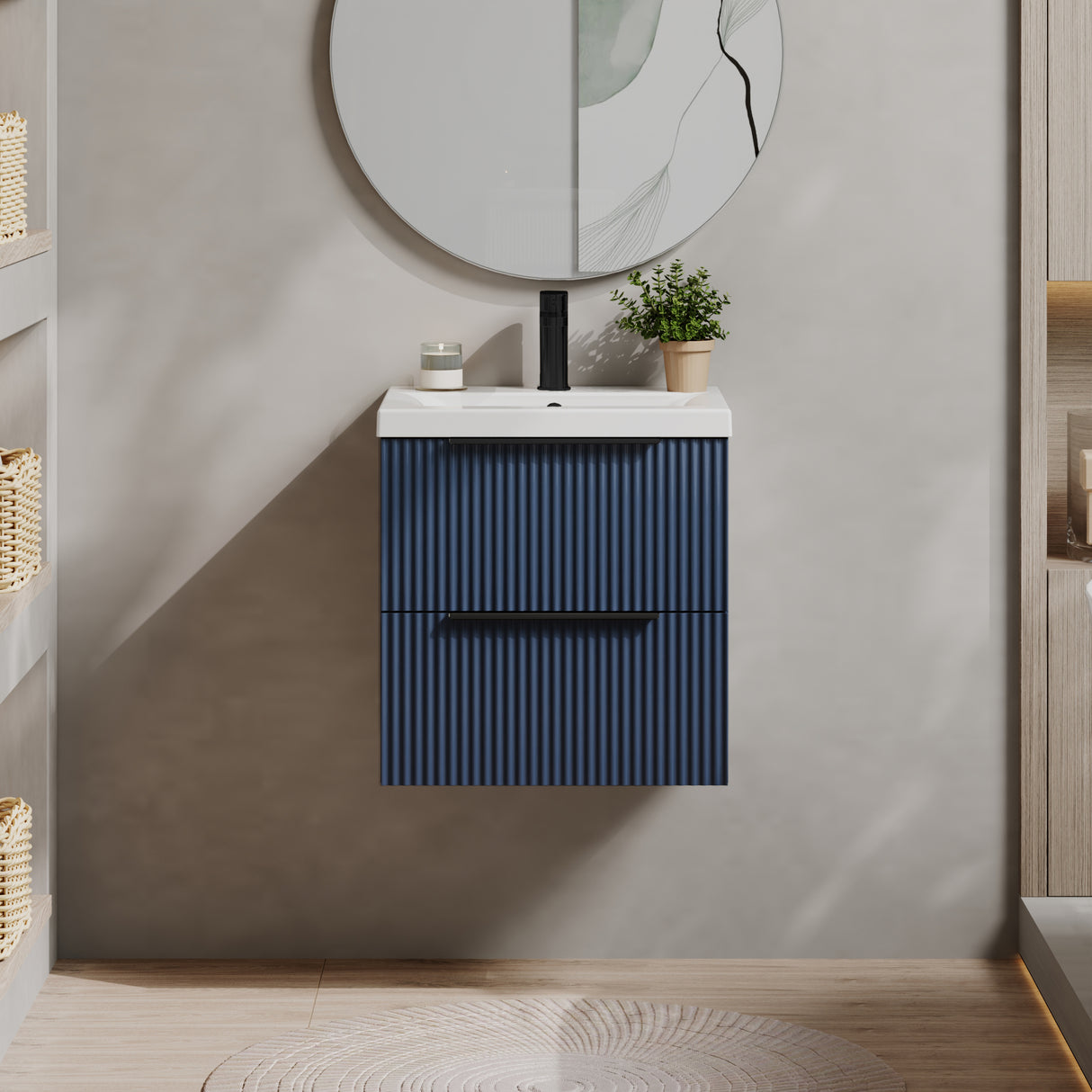 Fluted Front Wall Hung Vanity Basin Unit with Choice of Size, Colour and Handle Options