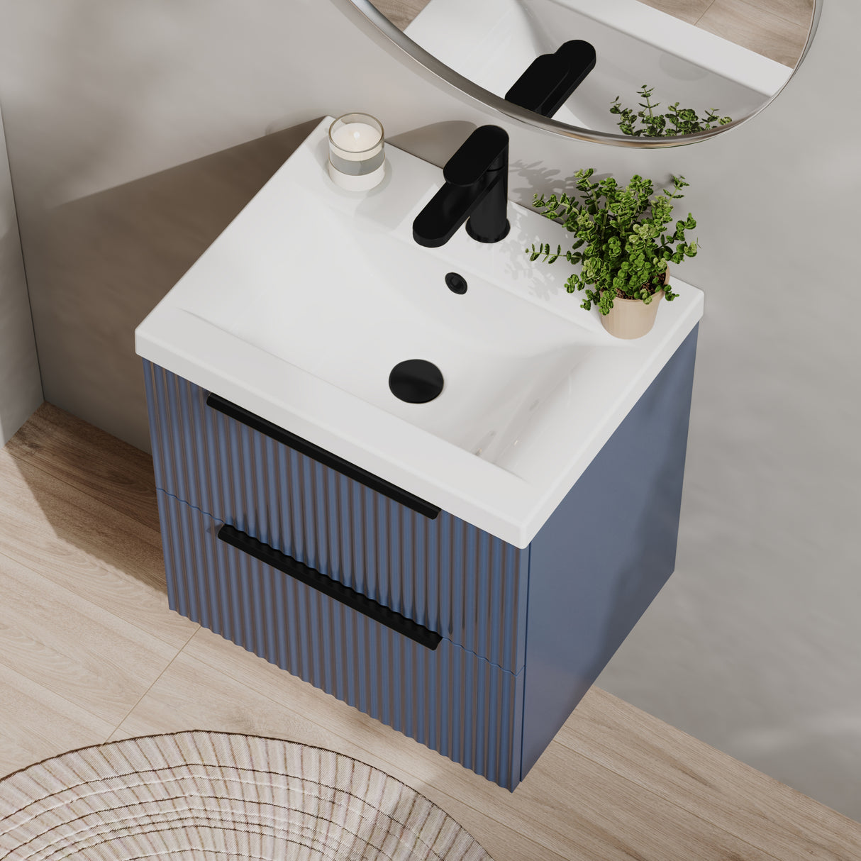 Fluted Front Wall Hung Vanity Basin Unit with Choice of Size, Colour and Handle Options