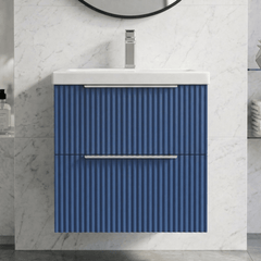 [BFFF392A] Tixall Fluted Front Wall Hung Vanity Basin Unit with Choice of Size, Colour and Handle Options - Silo