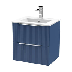 [BFFF392B] Tixall Fluted 2 Drawer Wall Hung Vanity Unit with Minimalist Basin - Choice of Size and Colour - Cutout