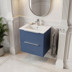 [BFFF392B] Tixall Fluted 2 Drawer Wall Hung Vanity Unit with Minimalist Basin - Choice of Size and Colour