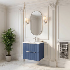 [BFFF392B] Tixall Fluted 2 Drawer Wall Hung Vanity Unit with Minimalist Basin - Choice of Size and Colour