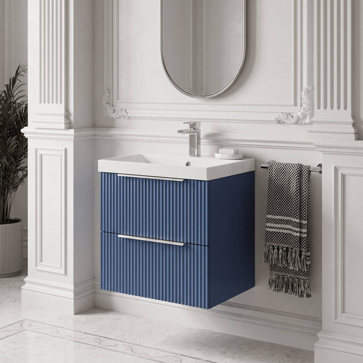 [BFFF392D] Tixall Fluted 2 Drawer Wall Hung Vanity Unit with Thin Edge Basin - Choice of Size and Colour