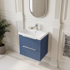 [BFFF392D] Tixall Fluted 2 Drawer Wall Hung Vanity Unit with Thin Edge Basin - Choice of Size and Colour