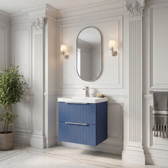 [BFFF392D] Tixall Fluted 2 Drawer Wall Hung Vanity Unit with Thin Edge Basin - Choice of Size and Colour