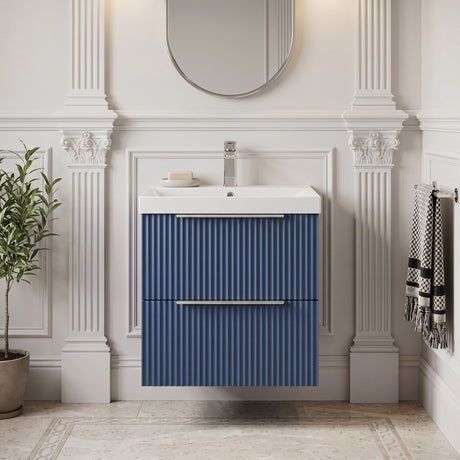 [BFFF392D] Tixall Fluted 2 Drawer Wall Hung Vanity Unit with Thin Edge Basin - Choice of Size and Colour - Silo