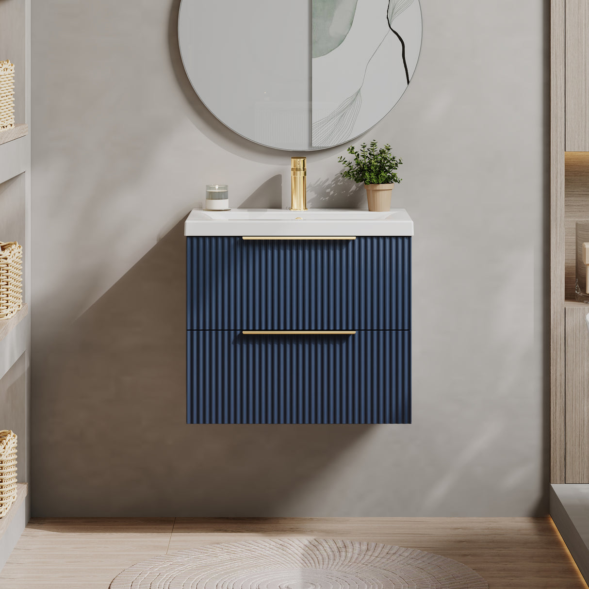 Fluted Front Wall Hung Vanity Basin Unit with Choice of Size, Colour and Handle Options