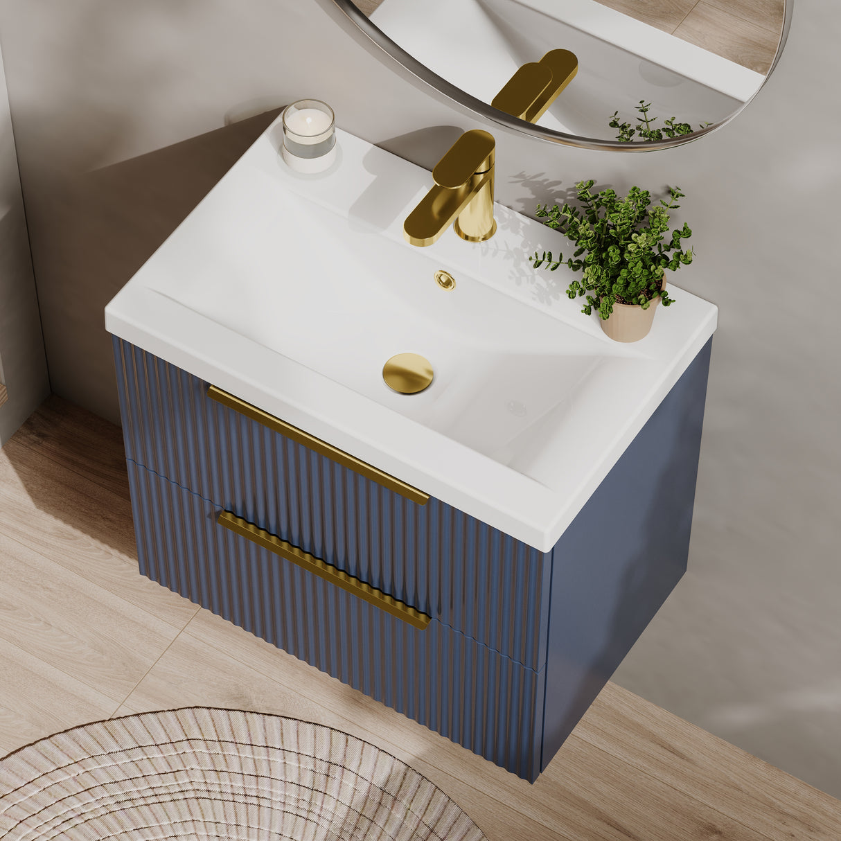Fluted Front Wall Hung Vanity Basin Unit with Choice of Size, Colour and Handle Options