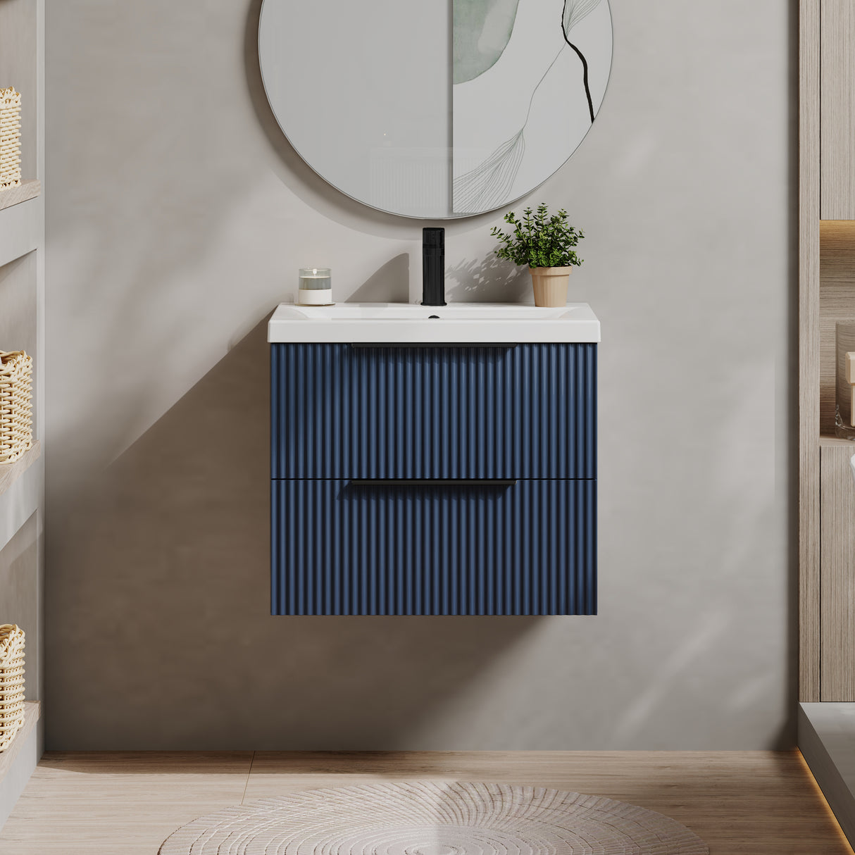 Fluted Front Wall Hung Vanity Basin Unit with Choice of Size, Colour and Handle Options