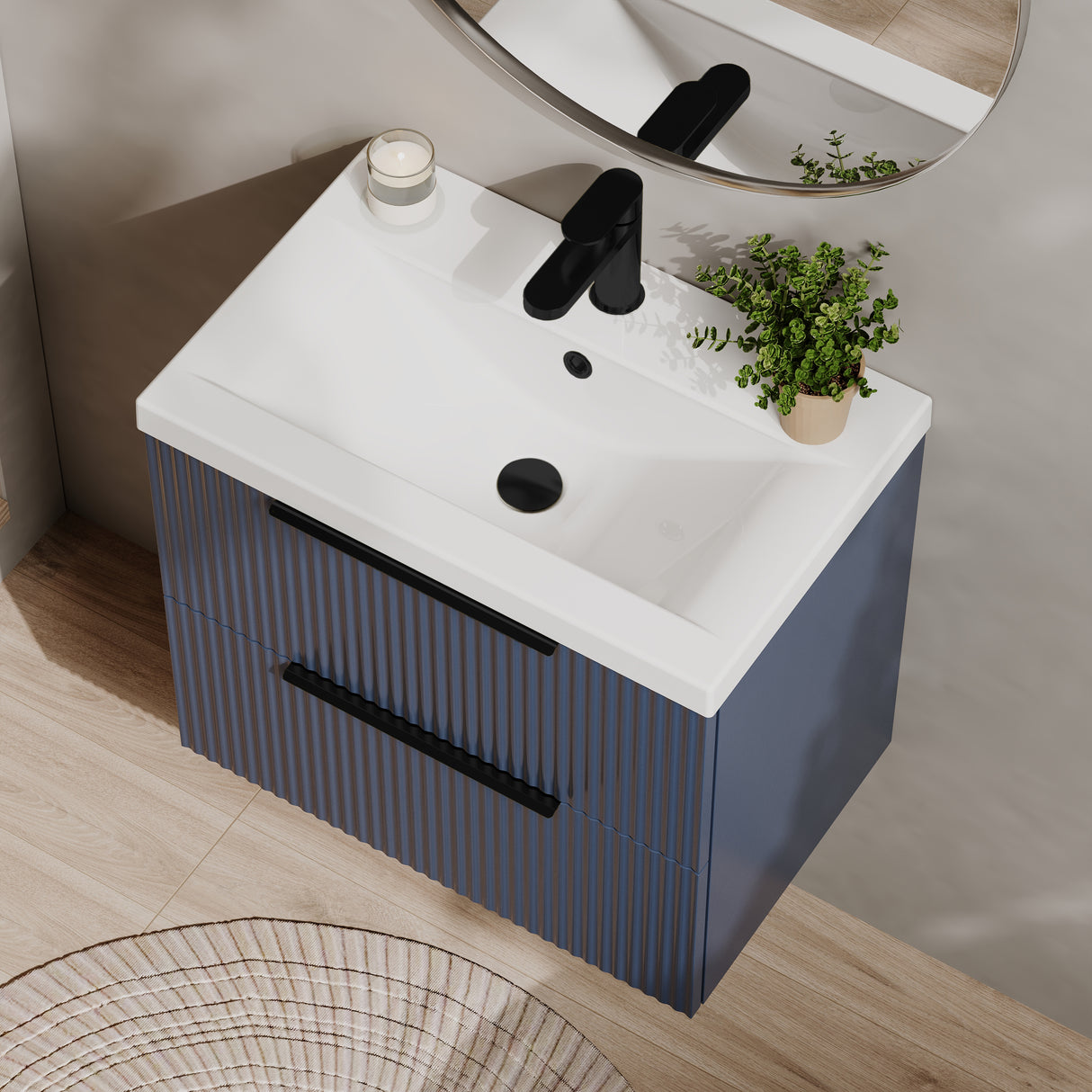 Fluted Front Wall Hung Vanity Basin Unit with Choice of Size, Colour and Handle Options