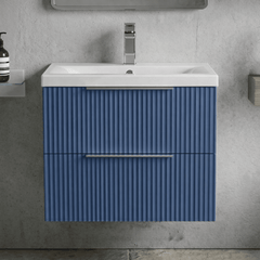 [BFFF393A] Tixall Fluted Front Wall Hung Vanity Basin Unit with Choice of Size, Colour and Handle Options - Silo