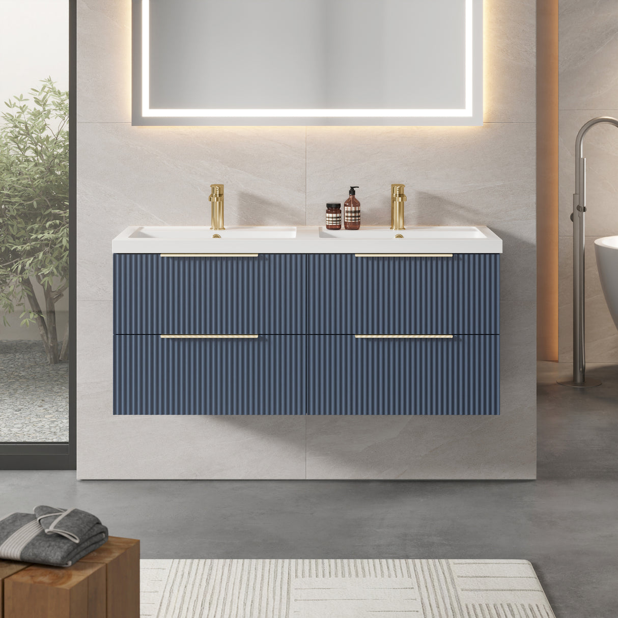 Fluted Front Wall Hung Vanity Basin Unit with Choice of Size, Colour and Handle Options