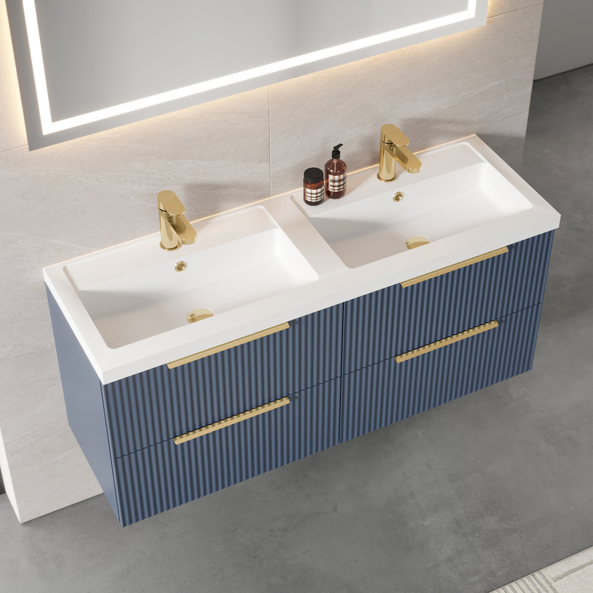 Fluted Front Wall Hung Vanity Basin Unit with Choice of Size, Colour and Handle Options