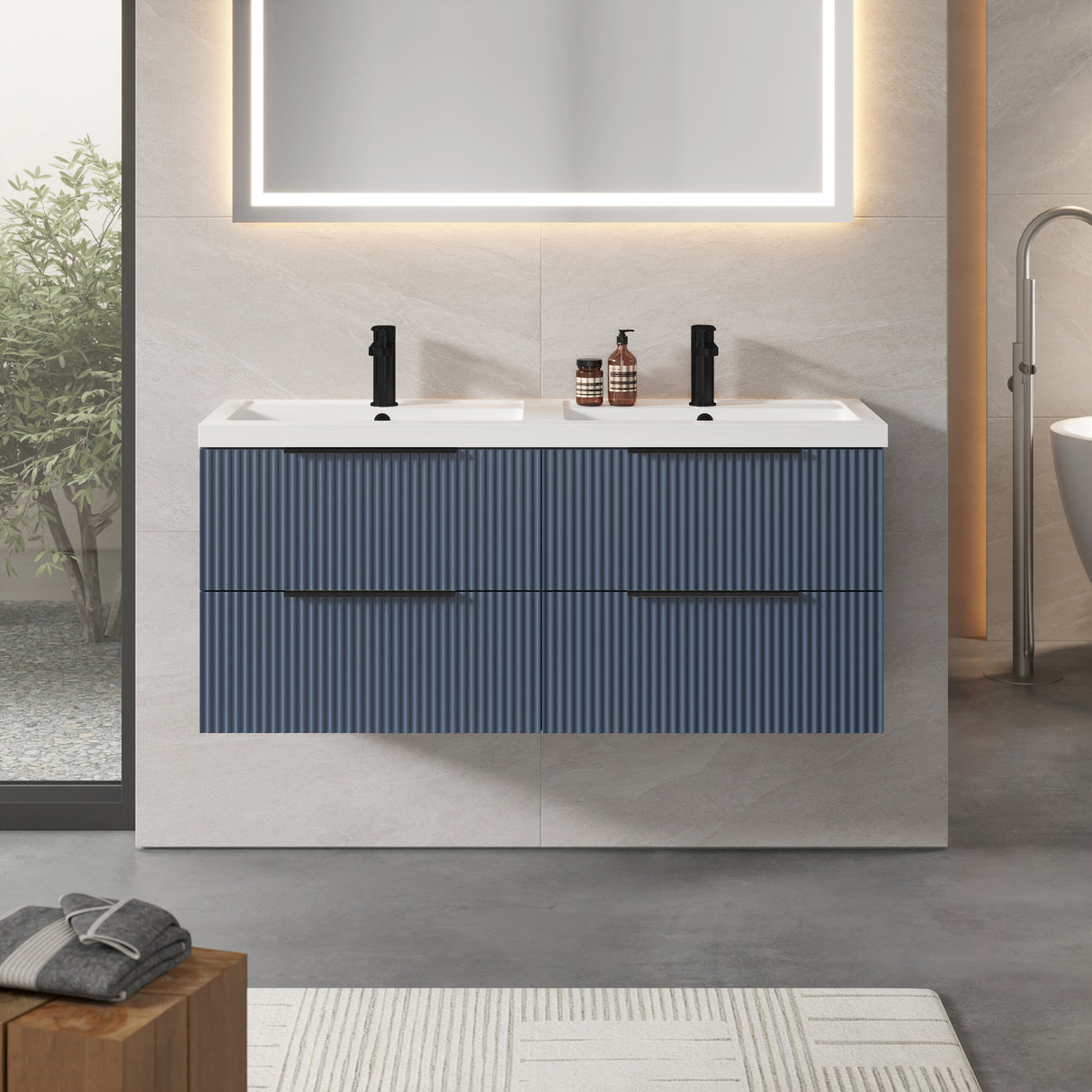 Fluted Front Wall Hung Vanity Basin Unit with Choice of Size, Colour and Handle Options