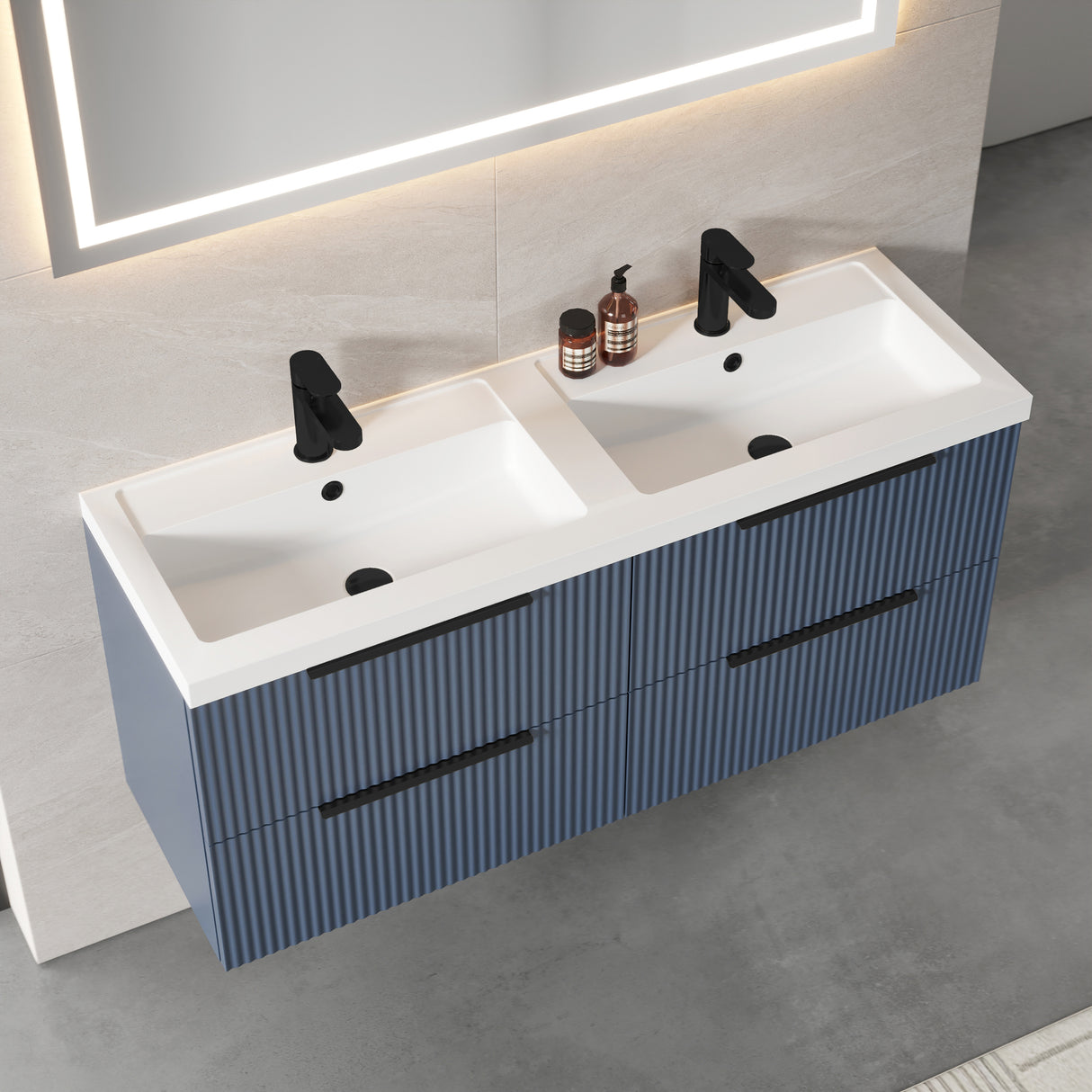 Fluted Front Wall Hung Vanity Basin Unit with Choice of Size, Colour and Handle Options