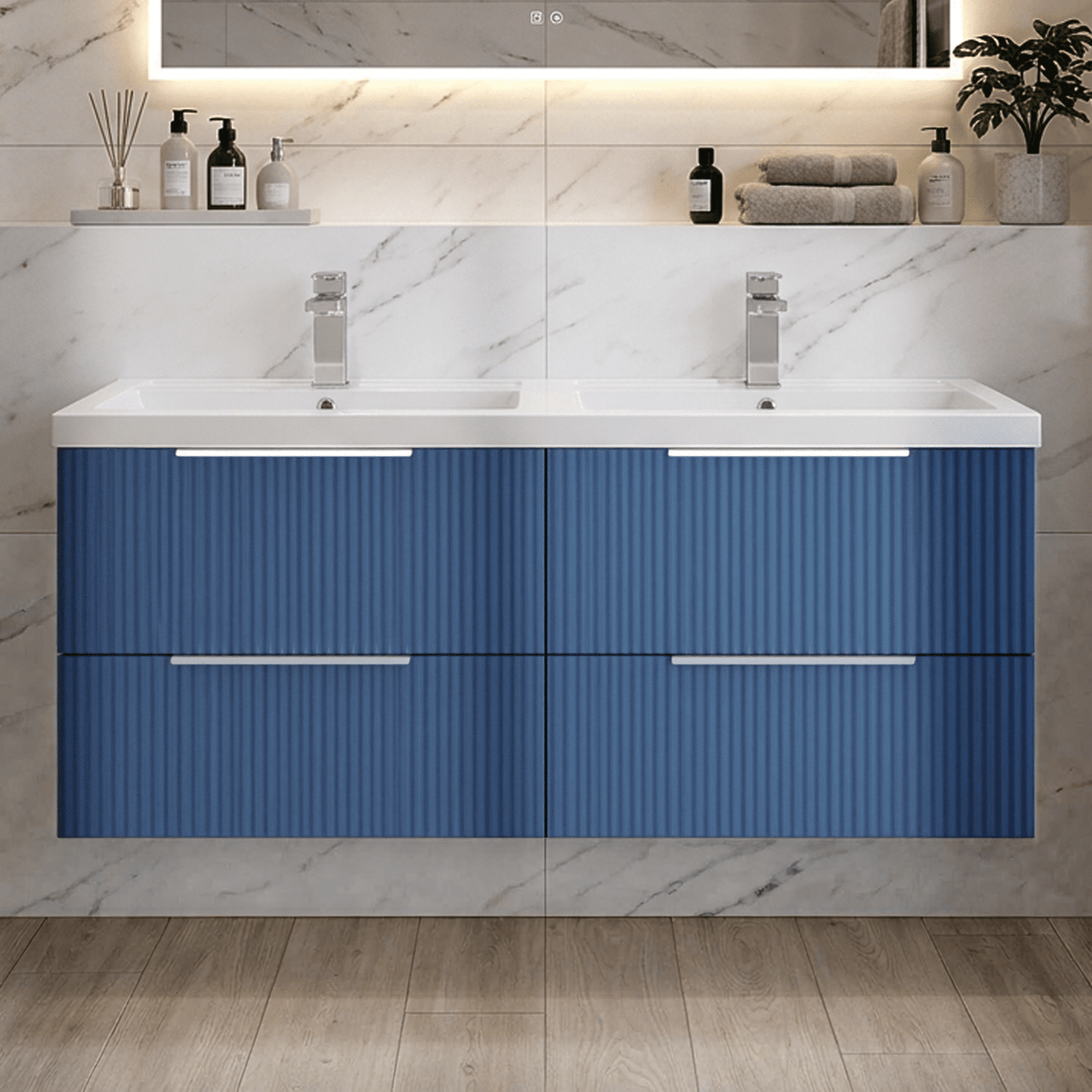 [BFFF393C] Tixall Fluted Front Wall Hung Vanity Basin Unit with Choice of Size, Colour and Handle Options - Silo