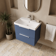 [BFFF393D] Tixall Fluted 2 Drawer Wall Hung Vanity Unit with Thin Edge Basin - Choice of Size and Colour