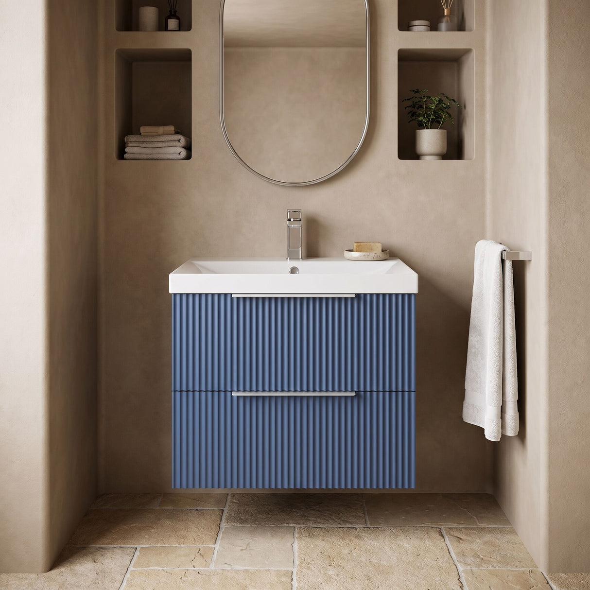 [BFFF393D] Tixall Fluted 2 Drawer Wall Hung Vanity Unit with Thin Edge Basin - Choice of Size and Colour - Silo