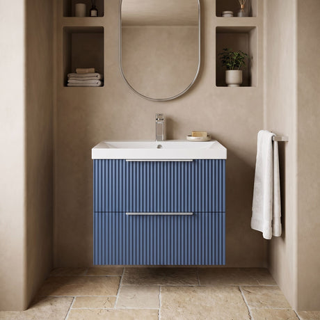 [BFFF393D] Tixall Fluted 2 Drawer Wall Hung Vanity Unit with Thin Edge Basin - Choice of Size and Colour - Silo