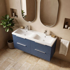 [BFFF393F] Tixall Fluted 4 Drawer Wall Hung Vanity Unit with Double Basin - Choice of Colour
