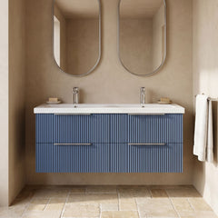 [BFFF393F] Tixall Fluted 4 Drawer Wall Hung Vanity Unit with Double Basin - Choice of Colour - Silo