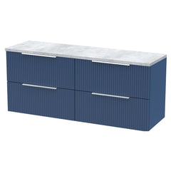 [BFFF393LBG2] Tixall Fluted 4 Drawer Wall Hung Vanity Unit with Bellato Grey Laminate Worktop - Choice of Colour - Cutout