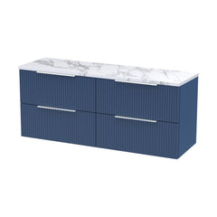 [BFFF393LCM2] Tixall Fluted 4 Drawer Wall Hung Vanity Unit with Carrera Marble Laminate Worktop - Choice of Colour - Cutout
