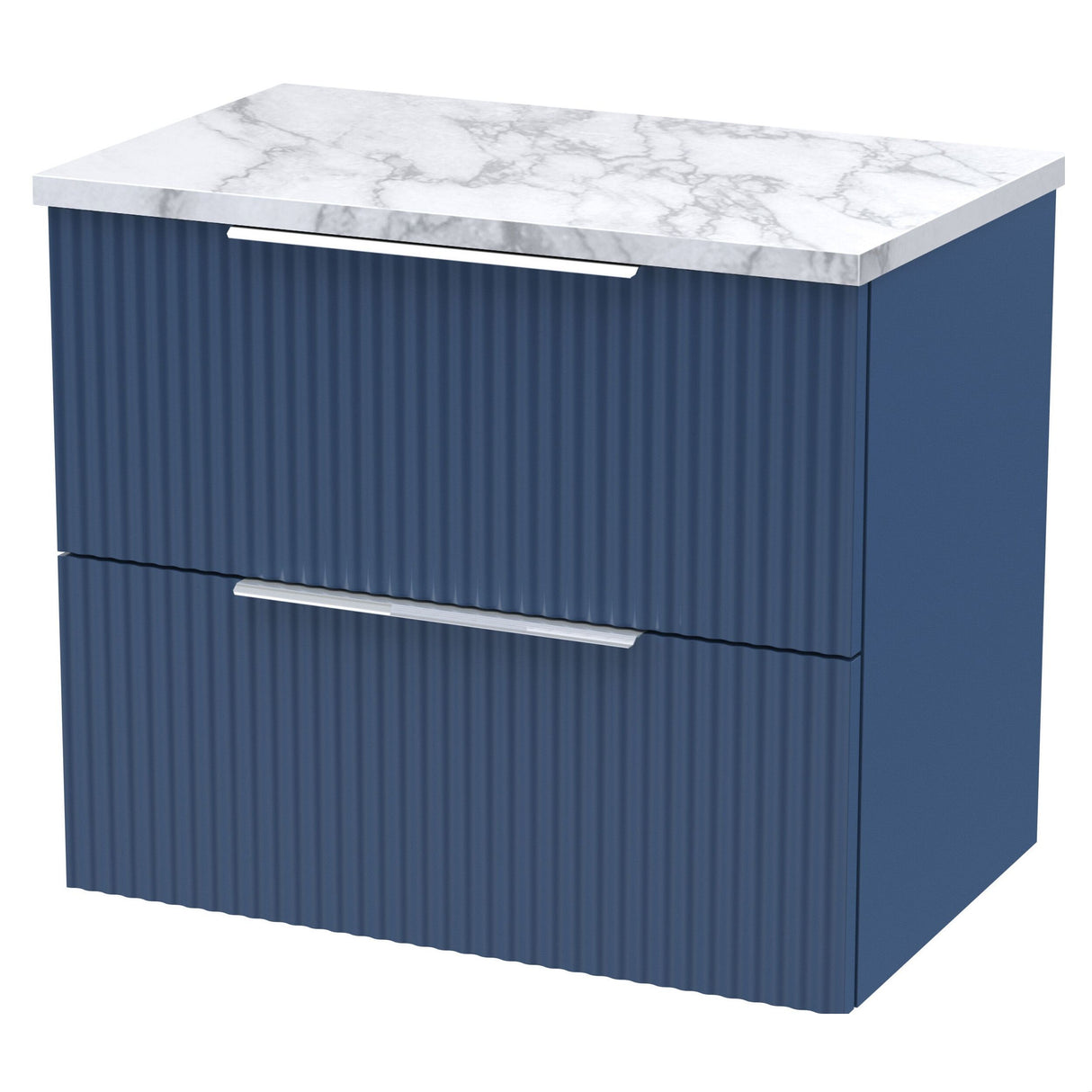 [BFFF393LCM] Tixall Fluted 2 Drawer Wall Hung Vanity Unit with Carrera Marble Laminate Worktop - Choice of Size and Colour - Cutout