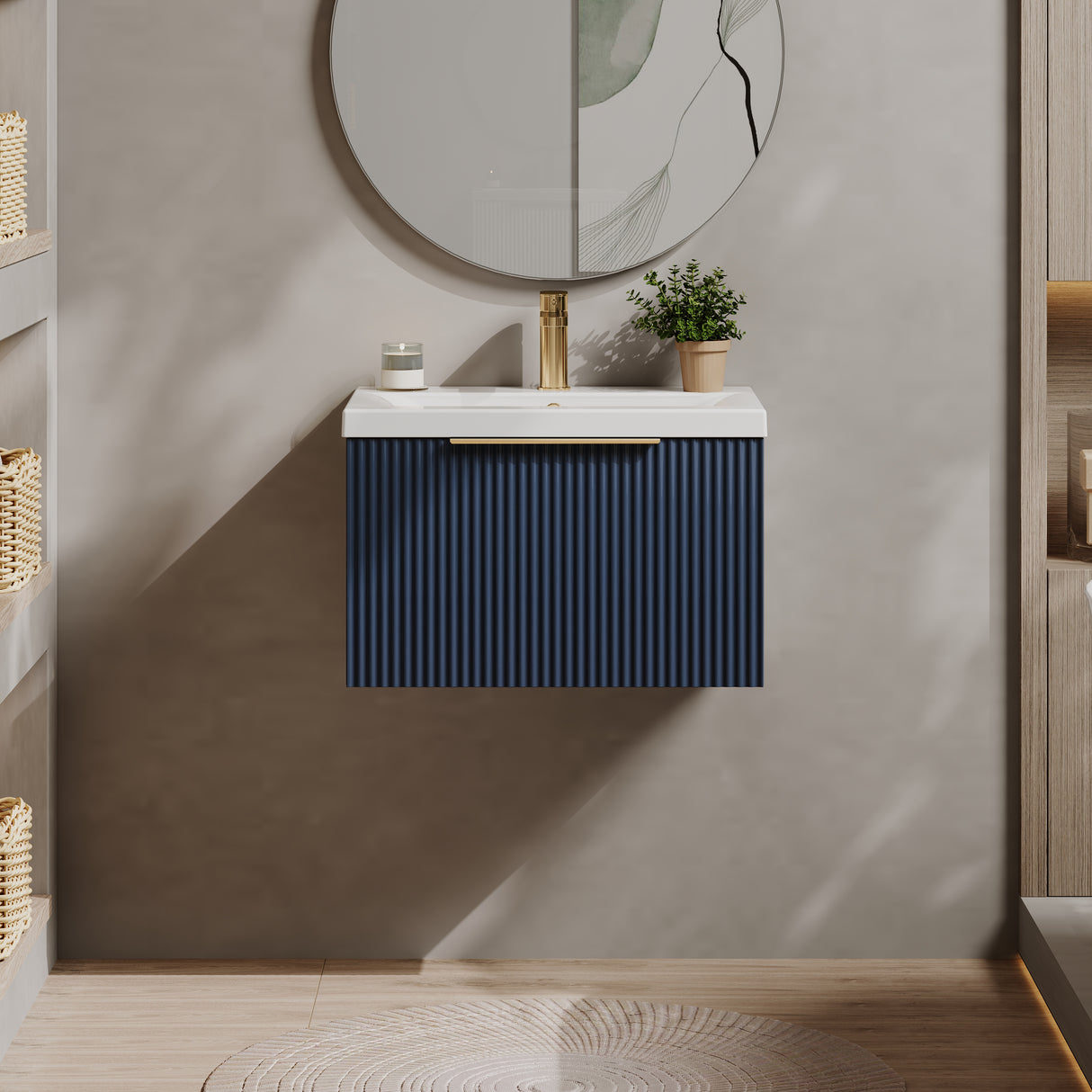 Fluted Front Wall Hung Vanity Basin Unit with Choice of Size, Colour and Handle Options