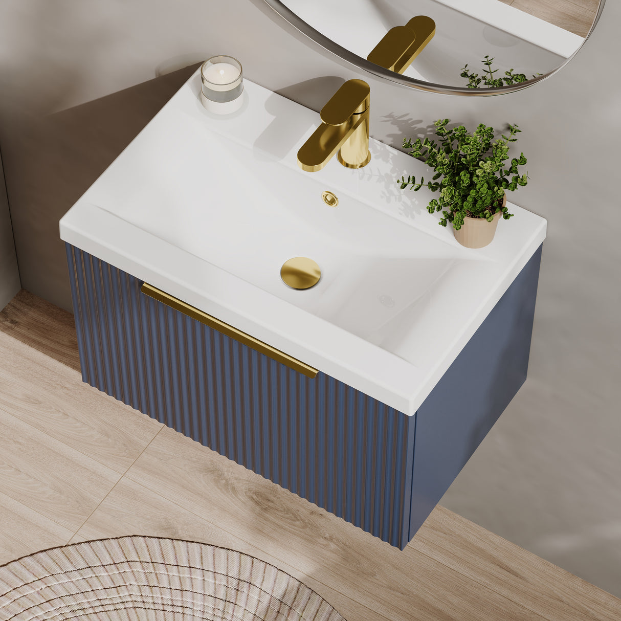 Fluted Front Wall Hung Vanity Basin Unit with Choice of Size, Colour and Handle Options