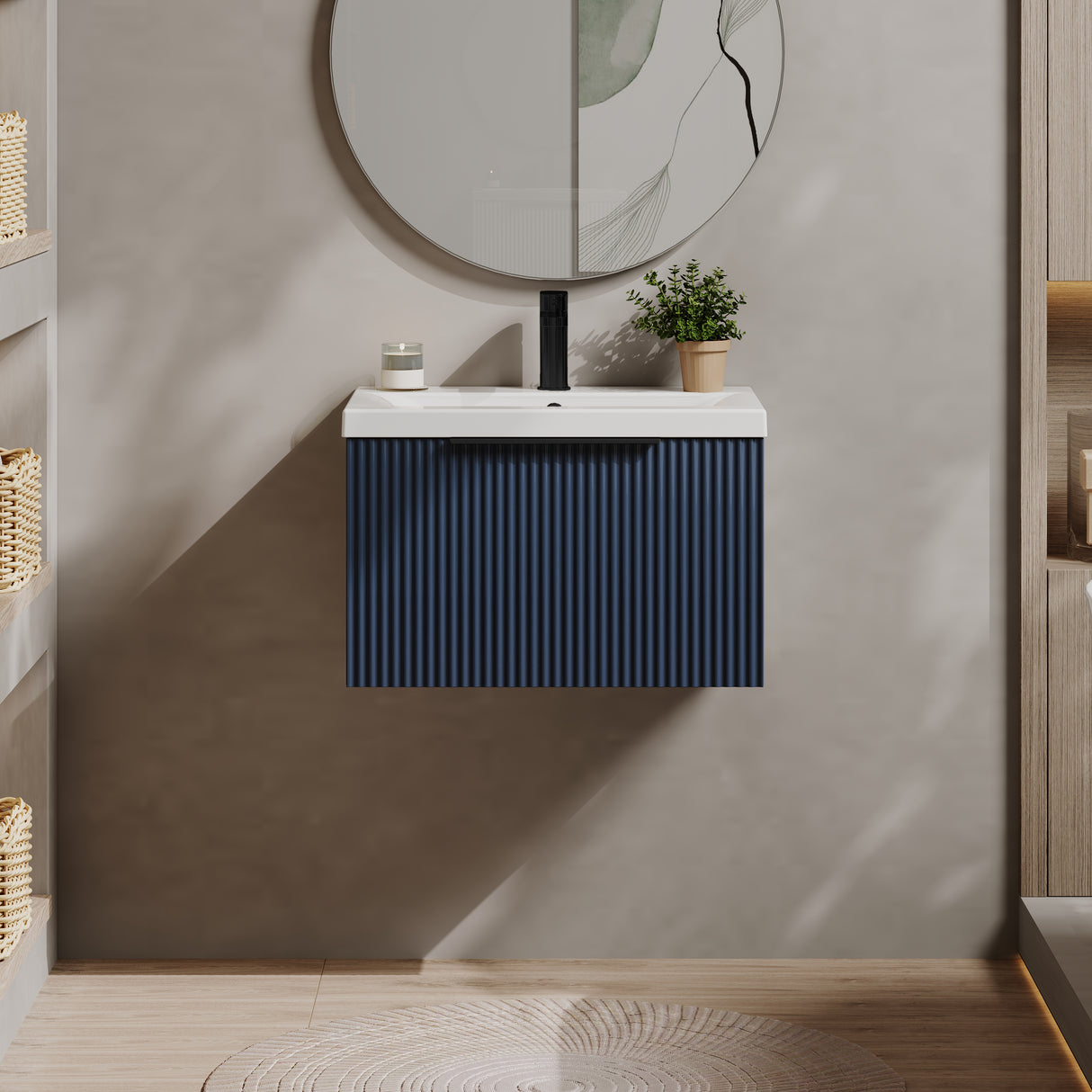 Fluted Front Wall Hung Vanity Basin Unit with Choice of Size, Colour and Handle Options