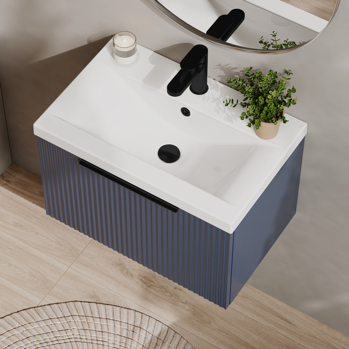 Fluted Front Wall Hung Vanity Basin Unit with Choice of Size, Colour and Handle Options