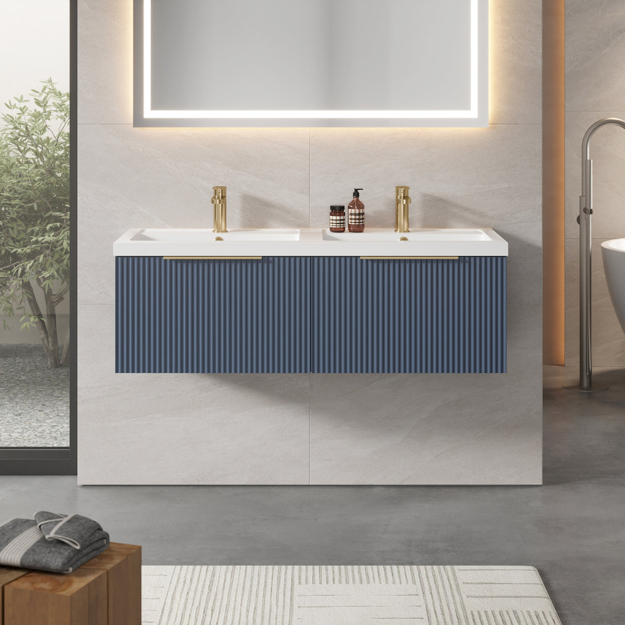 Fluted Front Wall Hung Vanity Basin Unit with Choice of Size, Colour and Handle Options