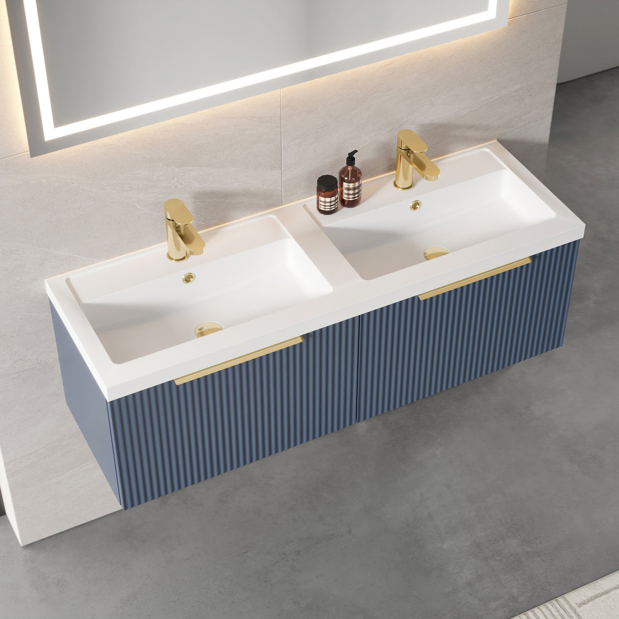 Fluted Front Wall Hung Vanity Basin Unit with Choice of Size, Colour and Handle Options