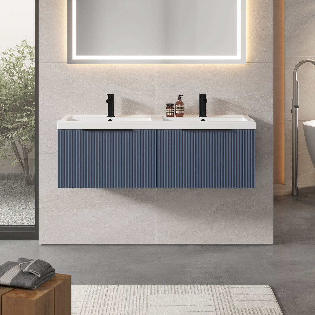 Fluted Front Wall Hung Vanity Basin Unit with Choice of Size, Colour and Handle Options