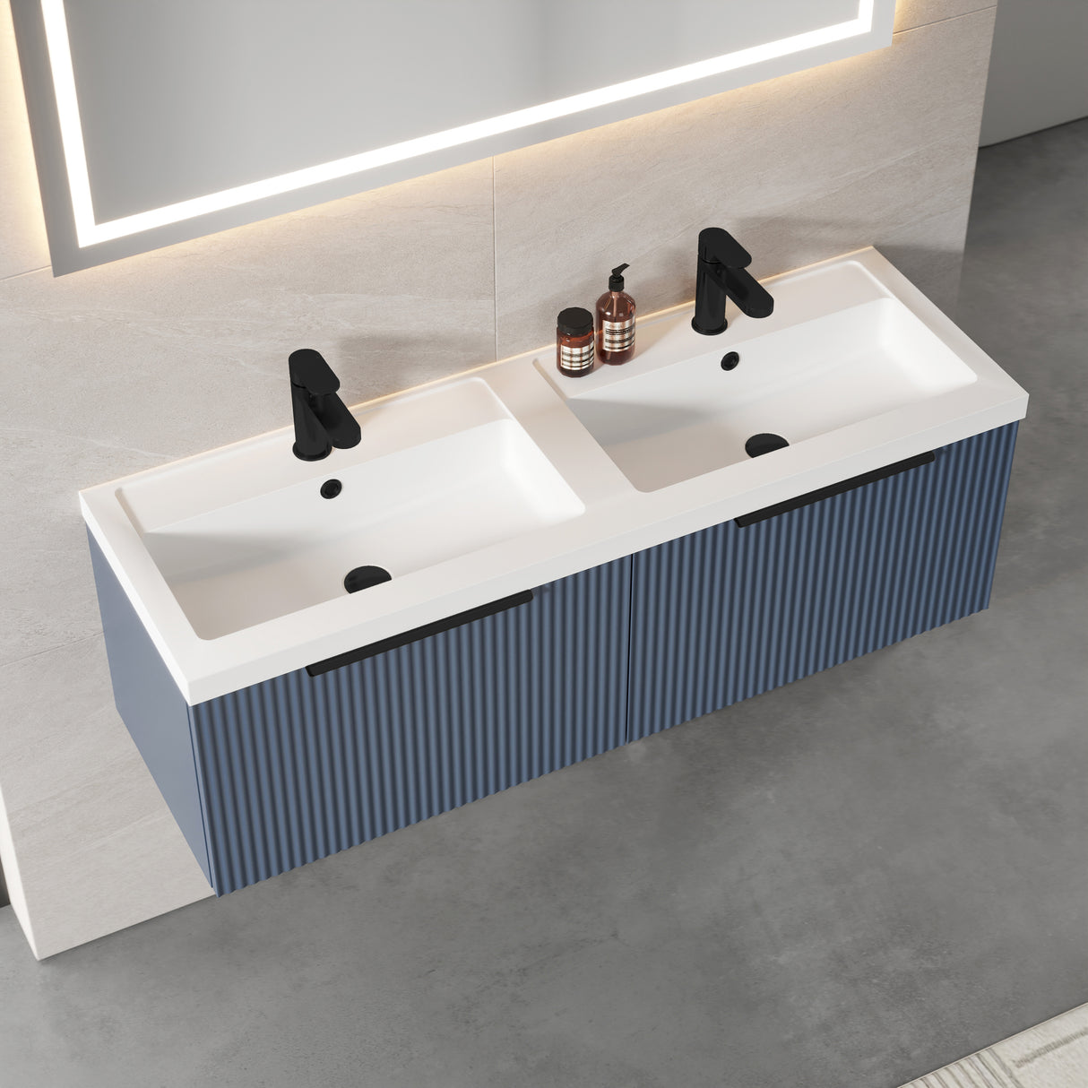 Fluted Front Wall Hung Vanity Basin Unit with Choice of Size, Colour and Handle Options