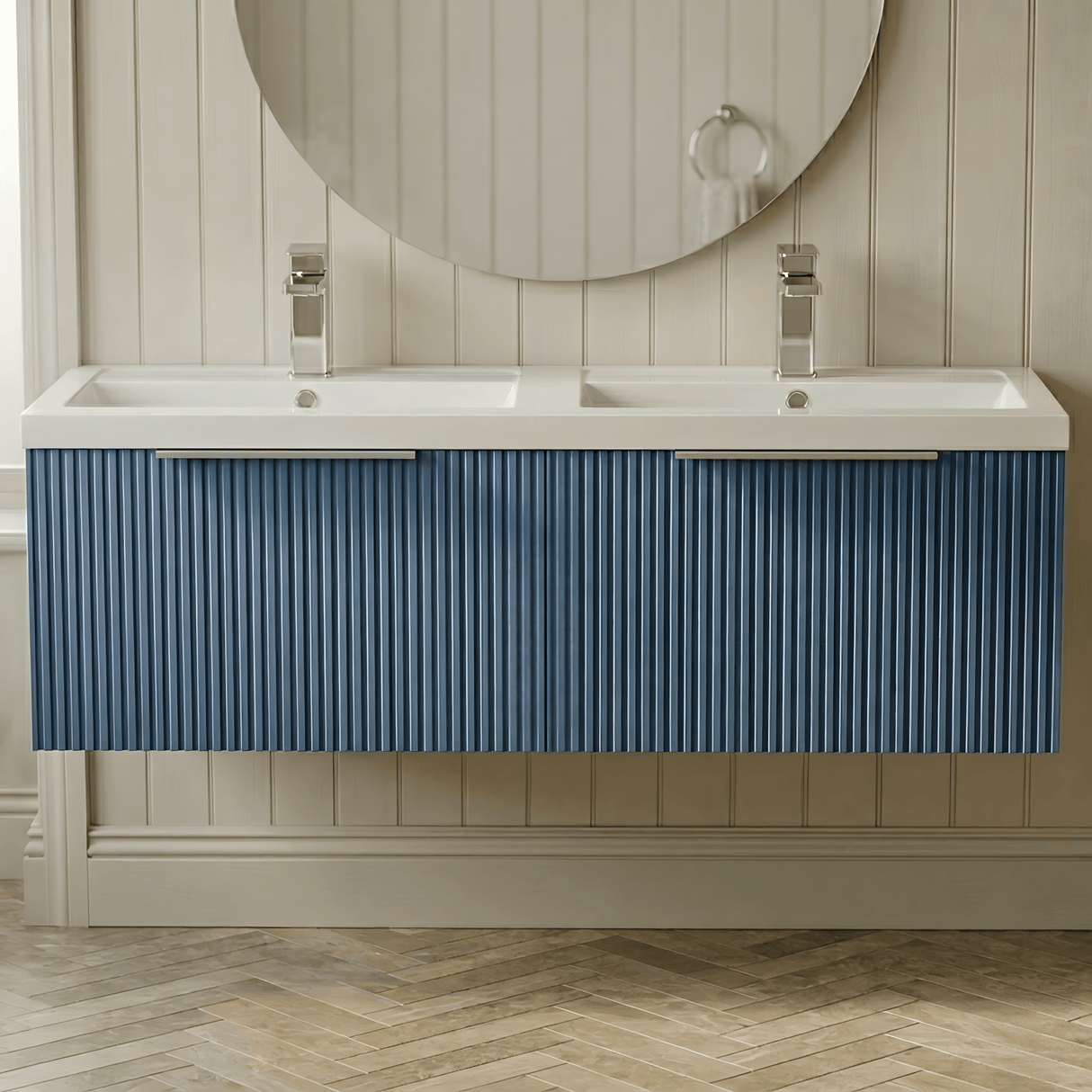 [BFFF394C] Tixall Fluted Front Wall Hung Vanity Basin Unit with Choice of Size, Colour and Handle Options - Silo