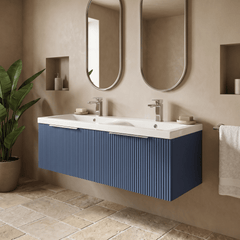 [BFFF394F] Tixall Fluted 2 Drawer Wall Hung Vanity Unit with Double Basin - Choice of Colour