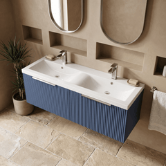 [BFFF394F] Tixall Fluted 2 Drawer Wall Hung Vanity Unit with Double Basin - Choice of Colour