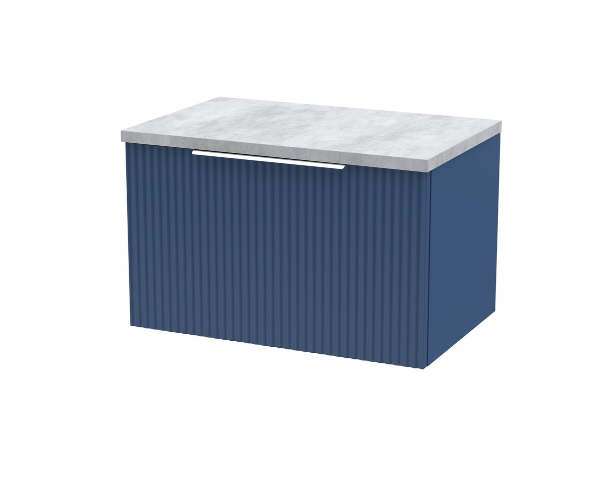 [BFFF394LBG] Tixall Fluted 1 Drawer Wall Hung Vanity Unit with Carrera Marble Laminate Worktop, Choice of Size and Colour - Cutout