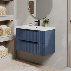 [BFFF395AH226] Tixall Fluted Front Wall Hung Vanity Basin Unit 800mm - 2 Drawer - Lifestyle 3