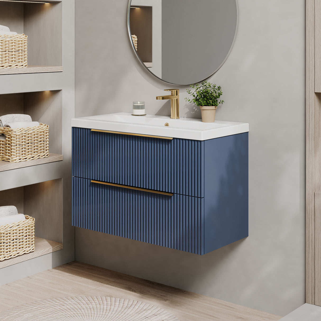 [BFFF395AH326] Tixall Fluted Front Wall Hung Vanity Basin Unit 800mm - 2 Drawer - Lifestyle 3