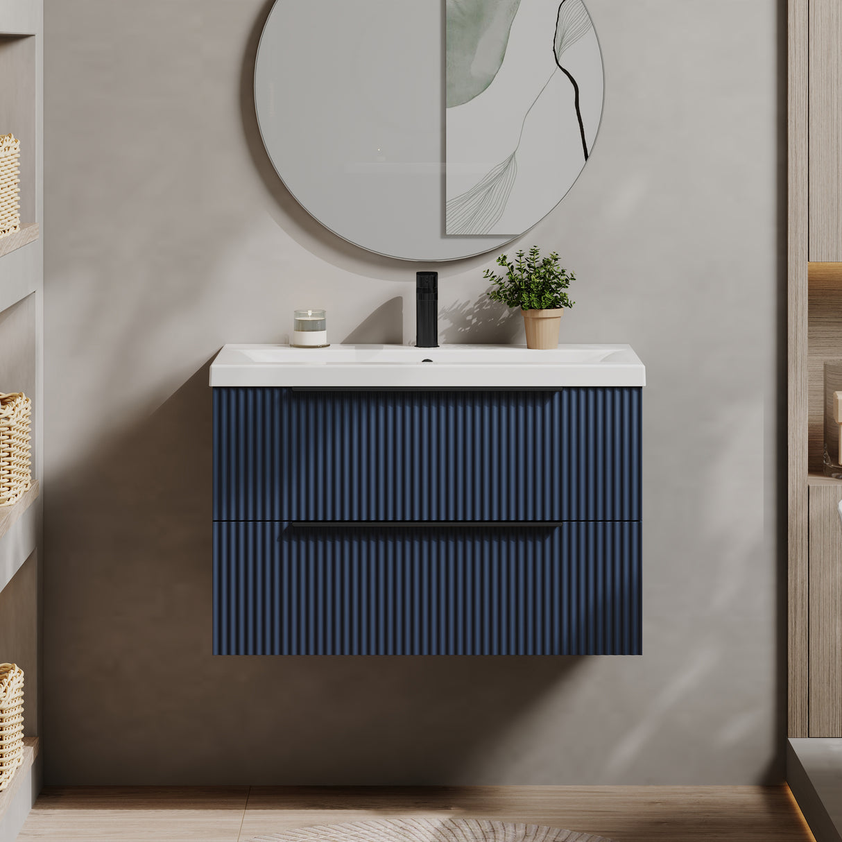 Fluted Front Wall Hung Vanity Basin Unit with Choice of Size, Colour and Handle Options