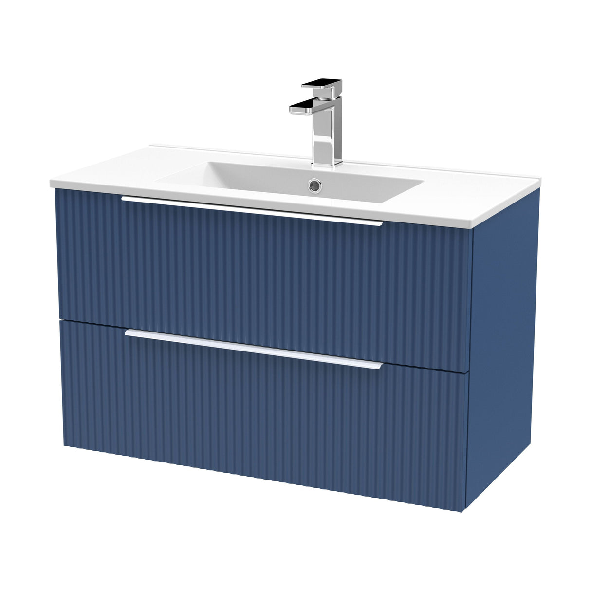 [BFFF395B] Tixall Fluted 2 Drawer Wall Hung Vanity Unit with Minimalist Basin - Choice of Size and Colour - Cutout